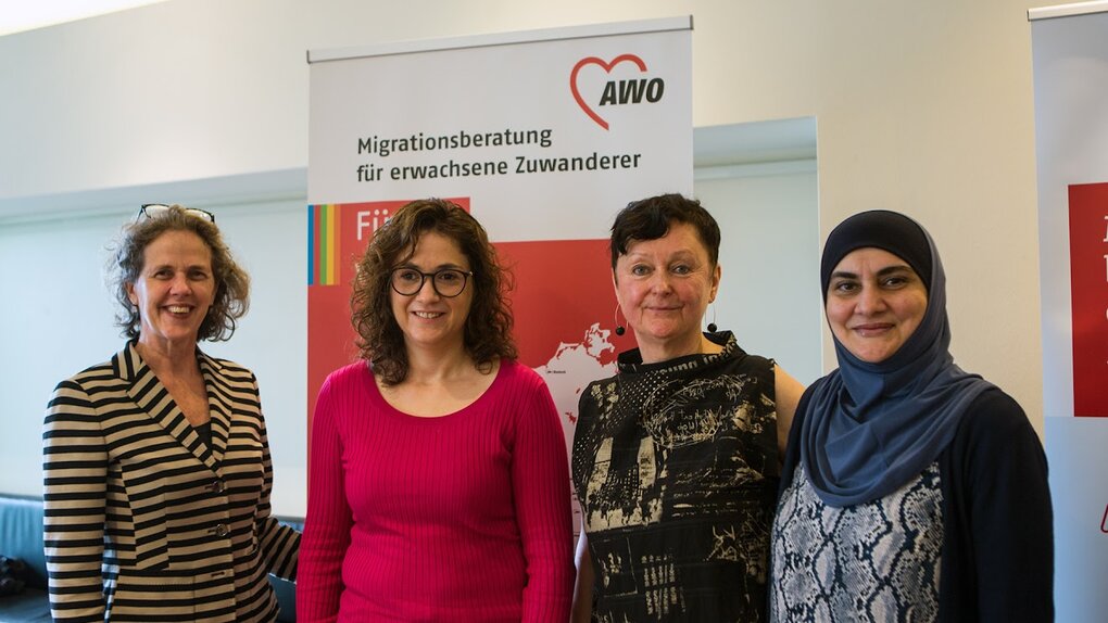 Aktionstag der Migrationsberatung: Dr. Margaret Brugman, MdB Sarah Ryglewski, Lucyna Bogacki und Ilhama Jafarova (von links).