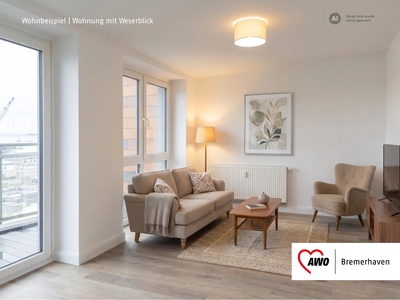 Gemütlich eingerichtetes Wohnzimmer mit Sofa, Sessel, Stehlampe, Teppich und Couchtisch  | © KI-generiert